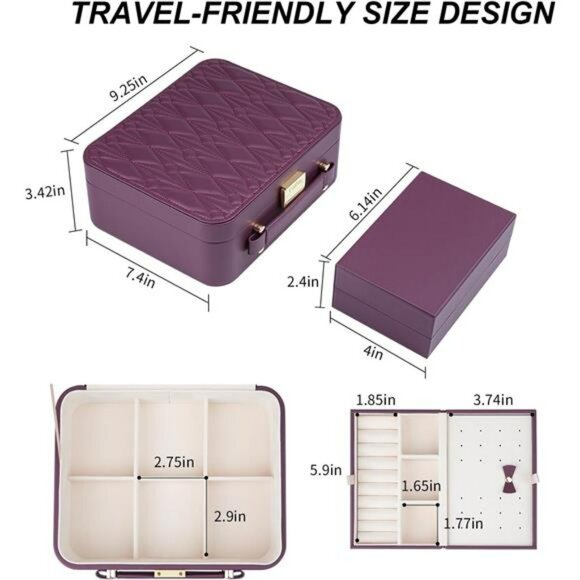 Large Travel Jewelry Box Organizer Case with Handle for Rings Earrings Necklaces - Picture 3 of 7